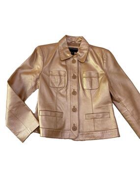 BERNARDO gold beige genuine leather jacket blazer soft contemporary pocket funky